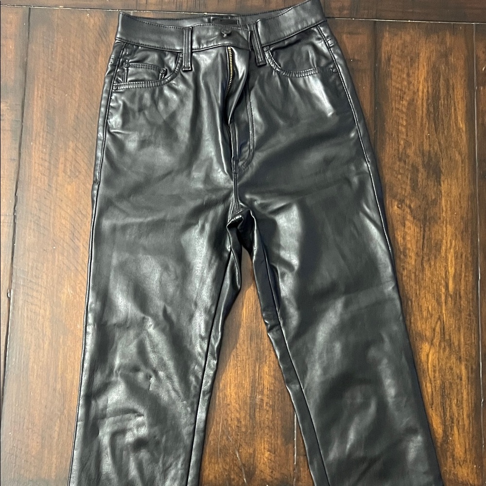 MOTHER Women's Black Leather Slim Jeans